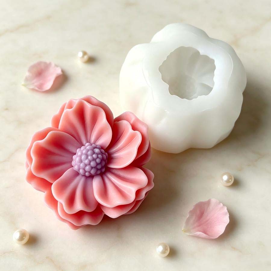 3D Printing Concrete - 3D Kamelya Çiçeği Silikon Mum Kalıbı,