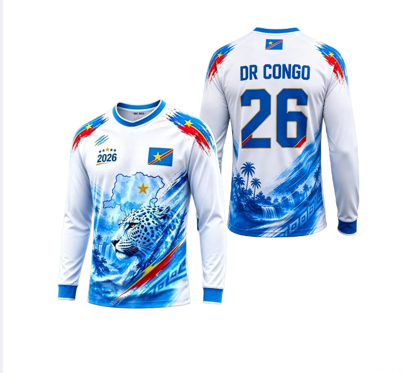 3D Printing Jersey - 2026 Kongo yuvarlak yaka uzun kollu